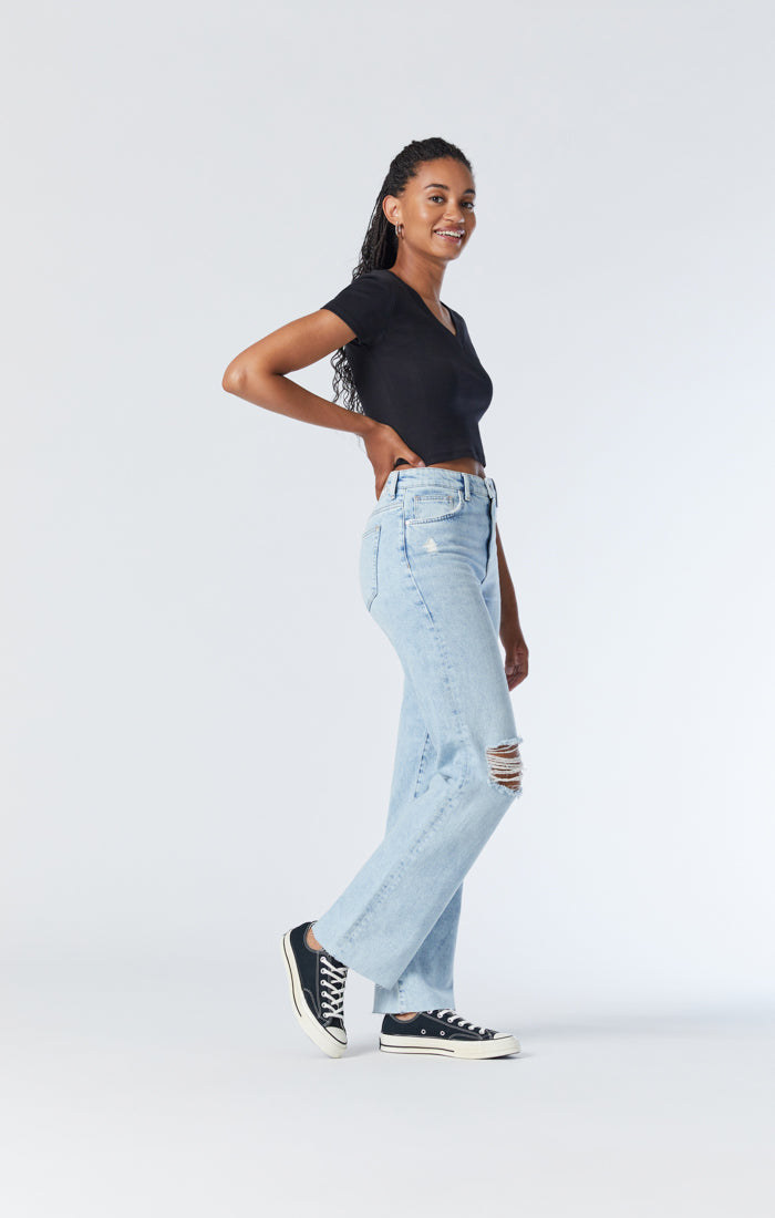 BARCELONA WIDE LEG JEANS IN BLEACHED RIPPED ORGANIC BLUE - Mavi Jeans