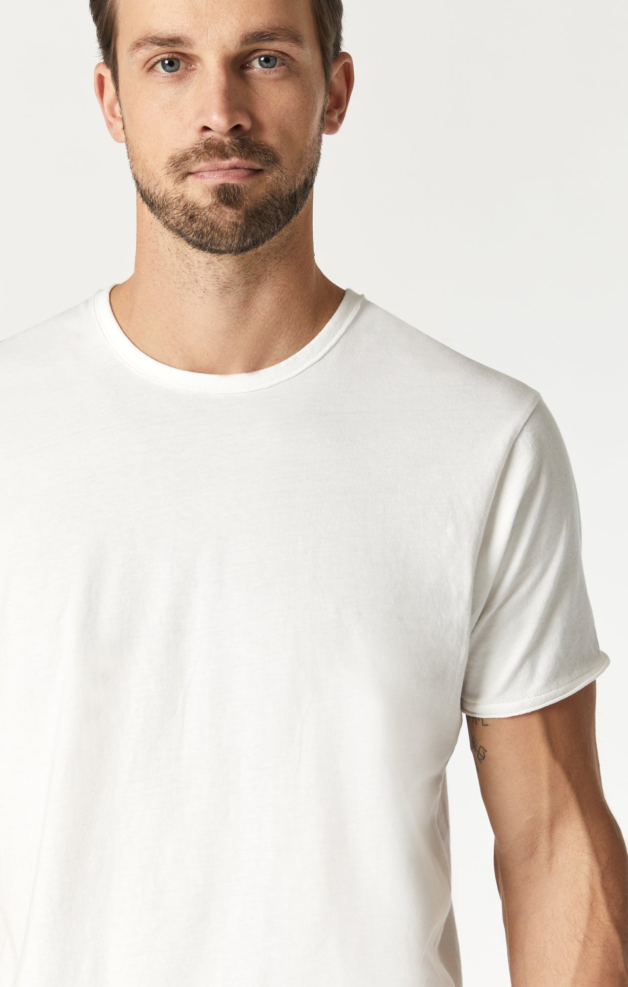 Mavi Men's Raw Edge Neck T-Shirt In Blanc De Blanc