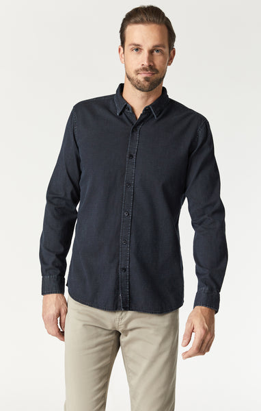 Mavi Men's Button-Up Long Sleeve Shirt In Total Eclipse