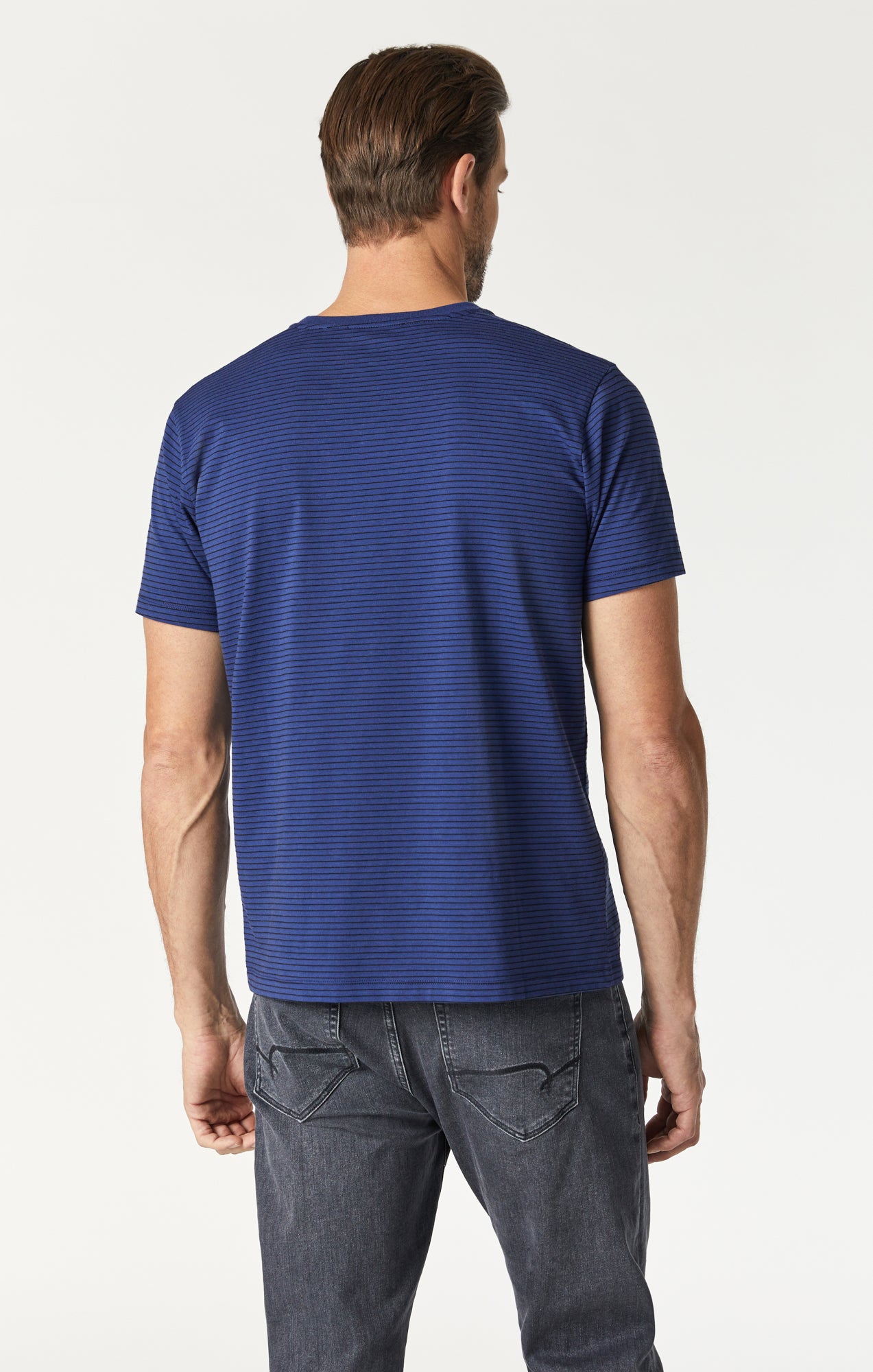 Navy and white striped t shirt mens sale