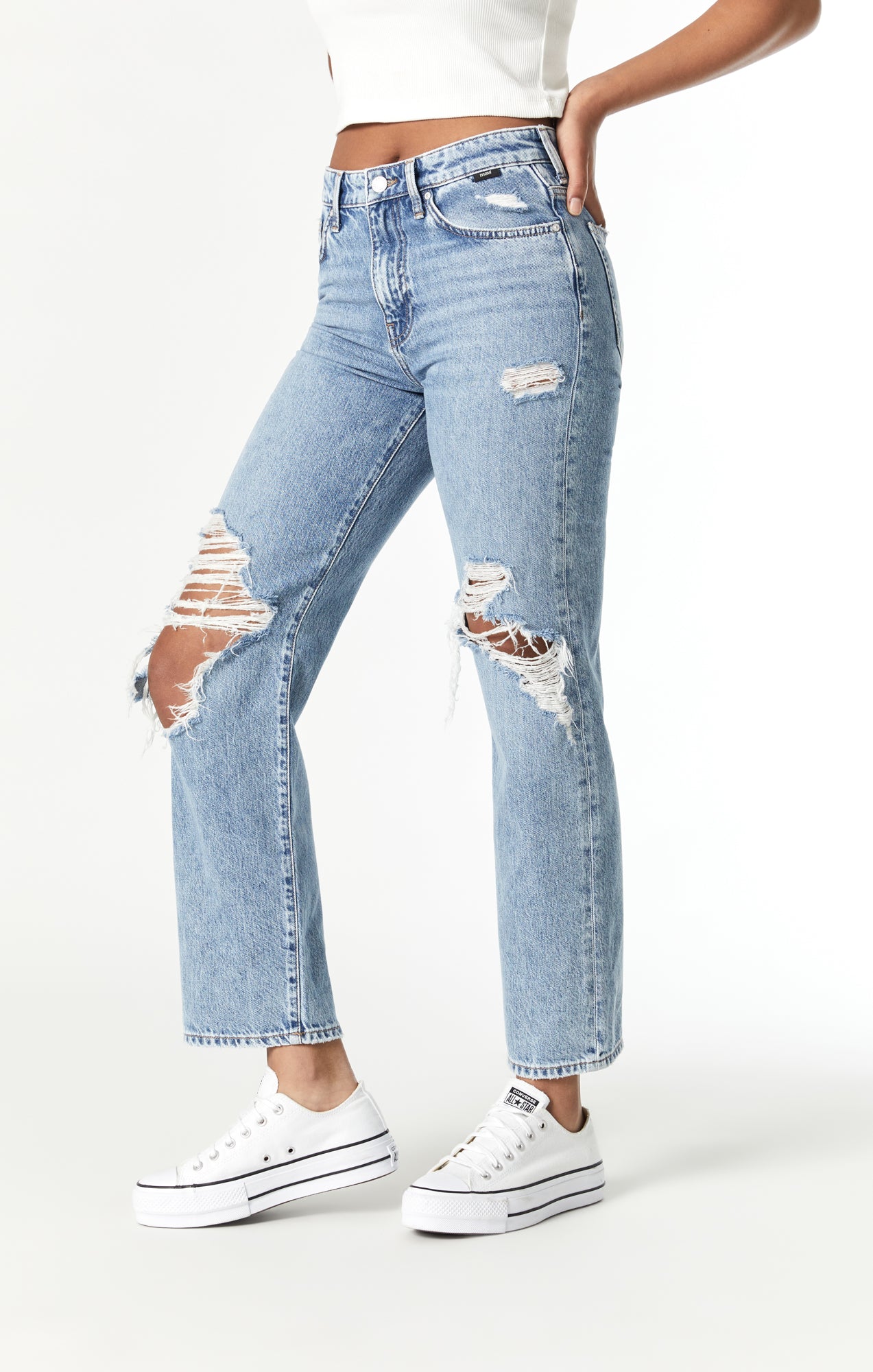 BARCELONA WIDE LEG IN MID RIPPED TRUE BLUE - Mavi Jeans