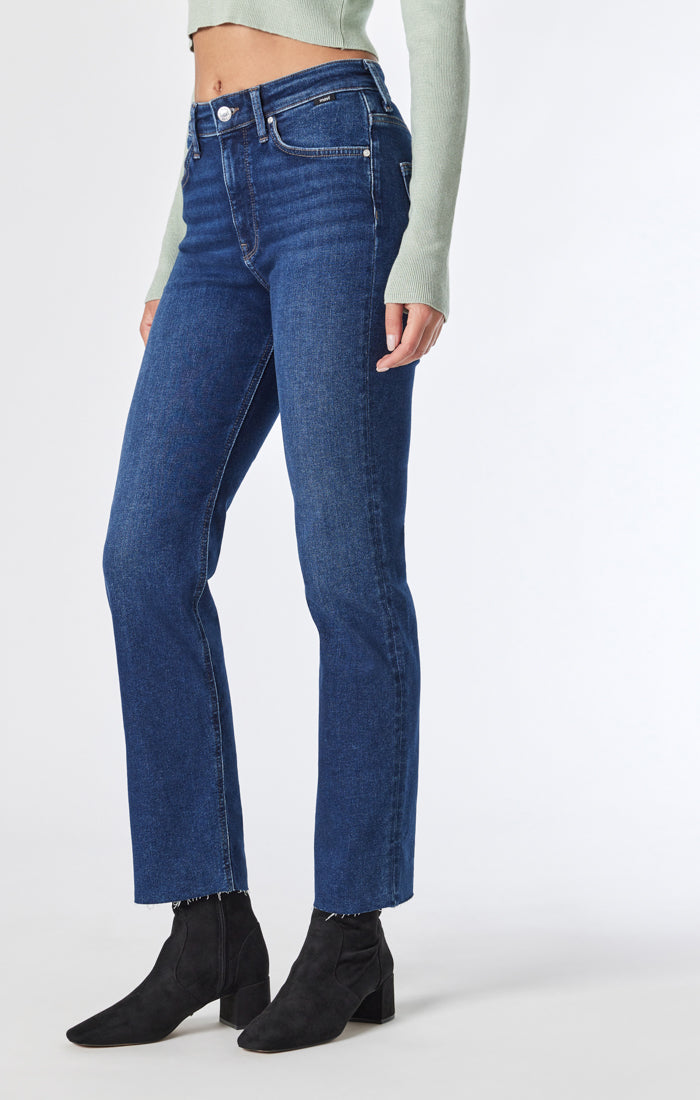 Ladies dark blue cheap straight leg jeans