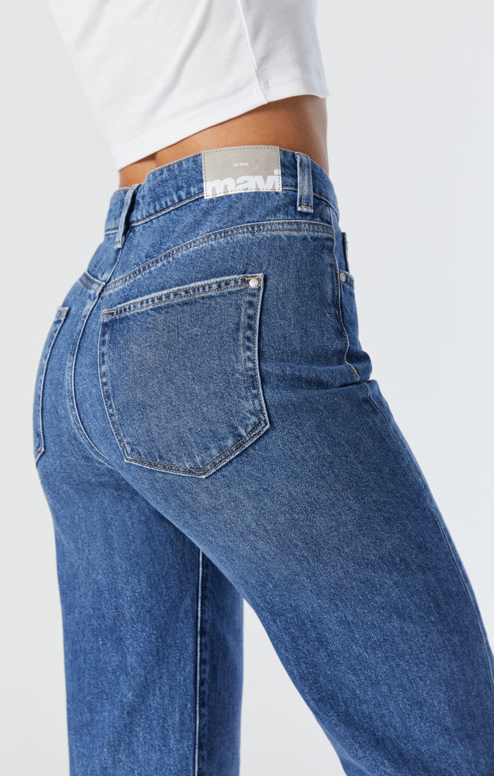 Mid-rise wide-leg full length jeans · Charcoal, Medium Blue