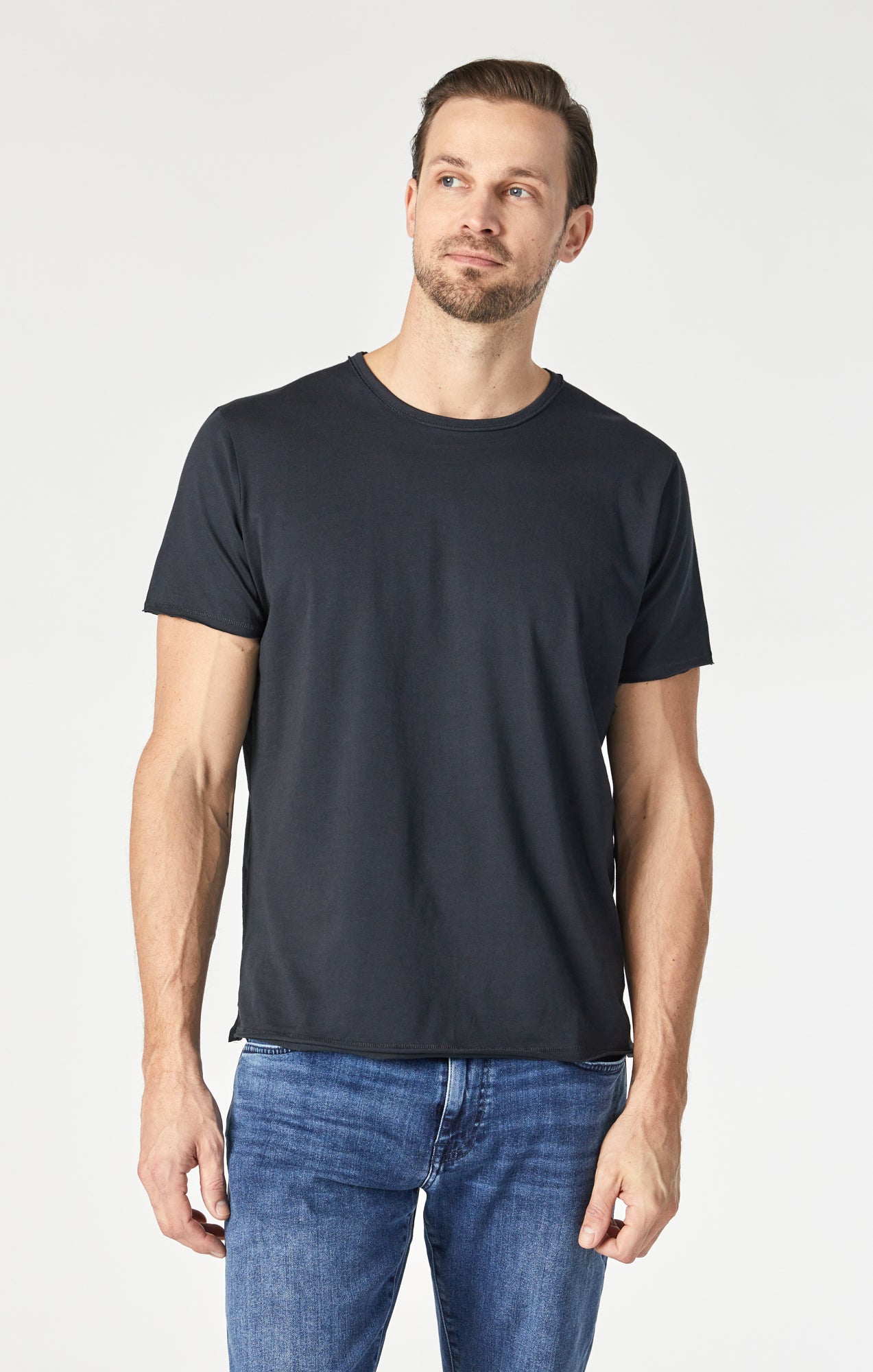 Mavi Men's Raw Edge Neck T-Shirt In Black
