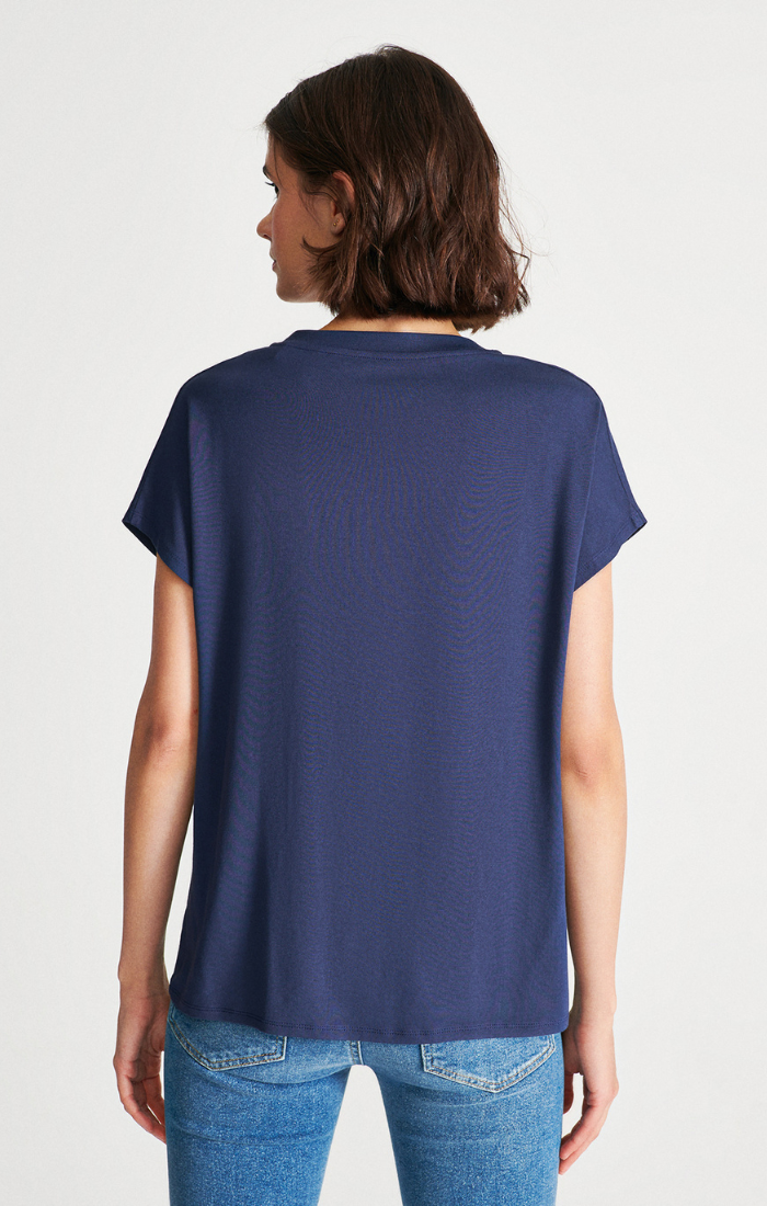 Mavi Women's Basic V-Neck T-Shirt In Mood Indigo