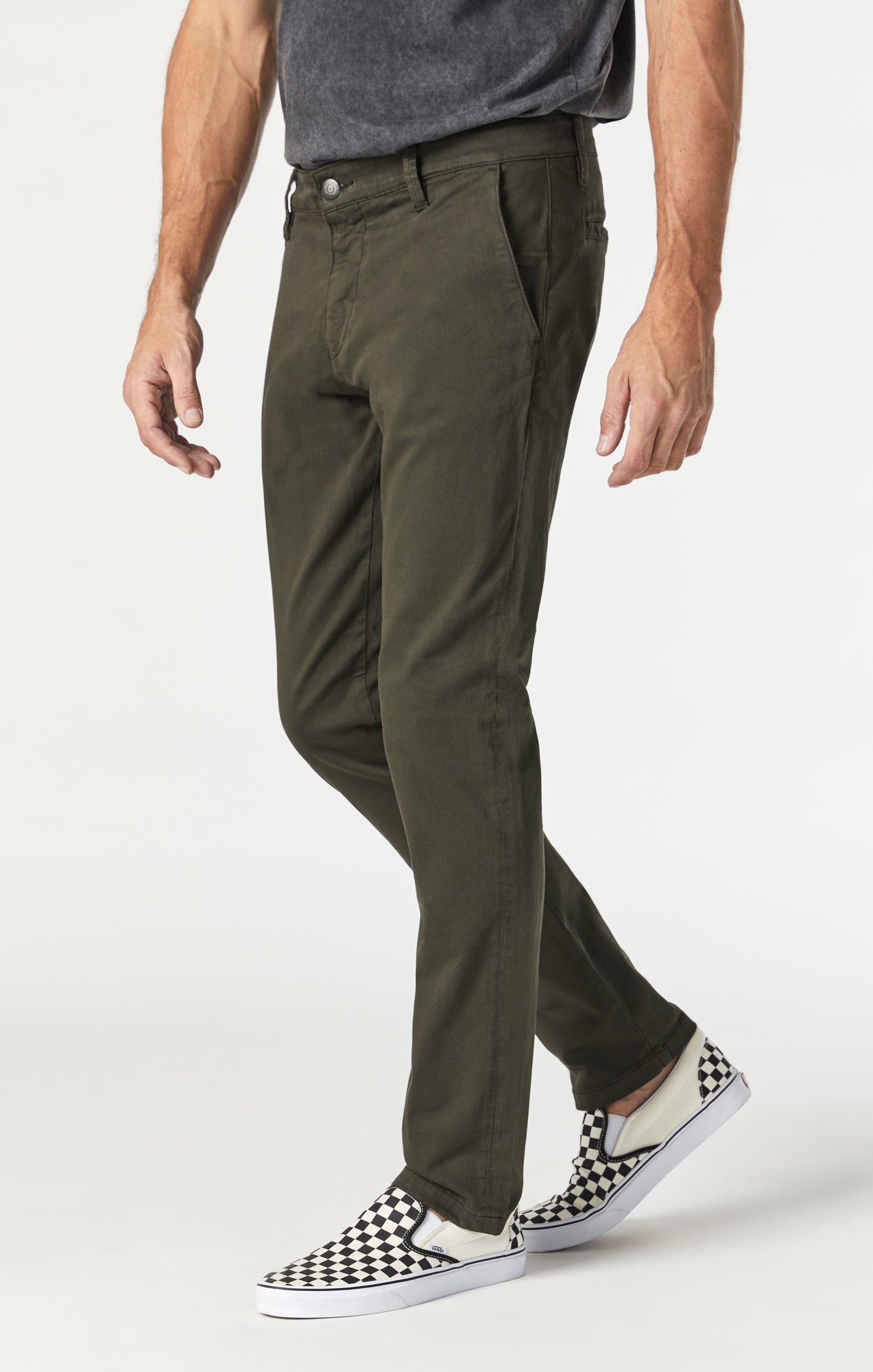 JOHNNY SLIM LEG CHINO PANTS IN DARK GREEN TWILL - Mavi Jeans