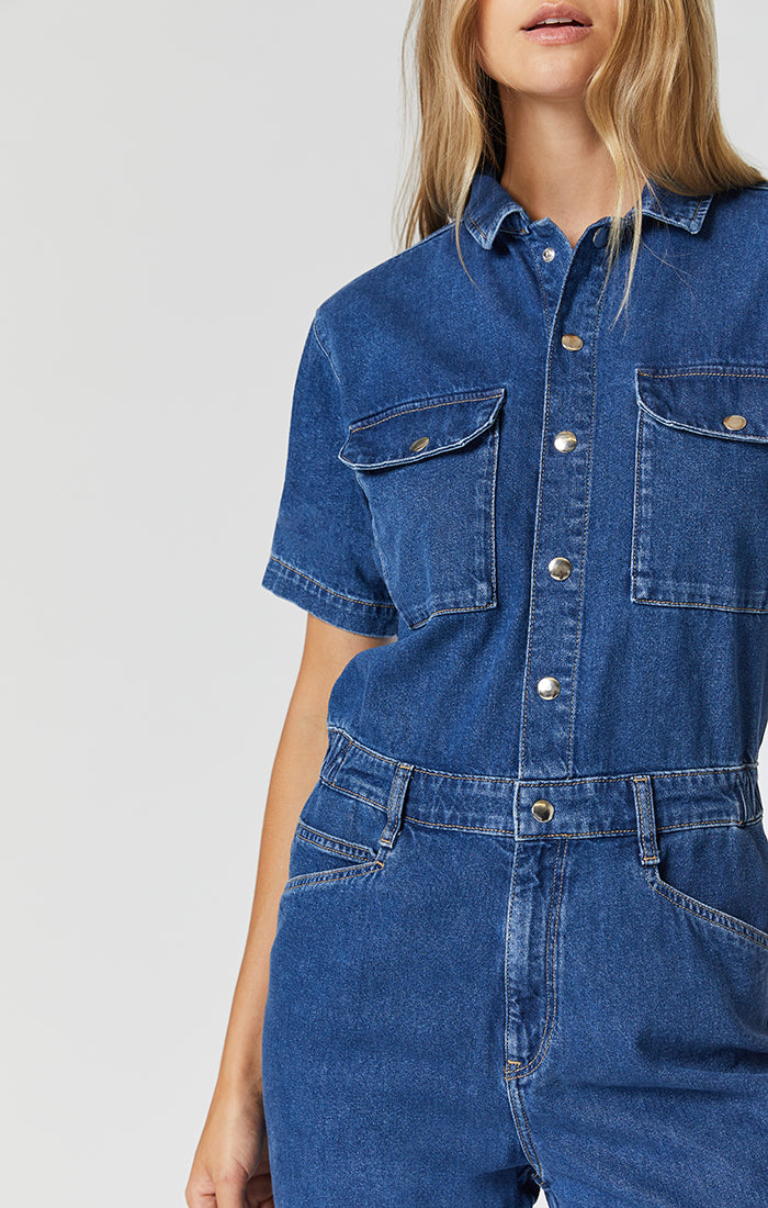 Denim utility hot sale jumpsuit womens