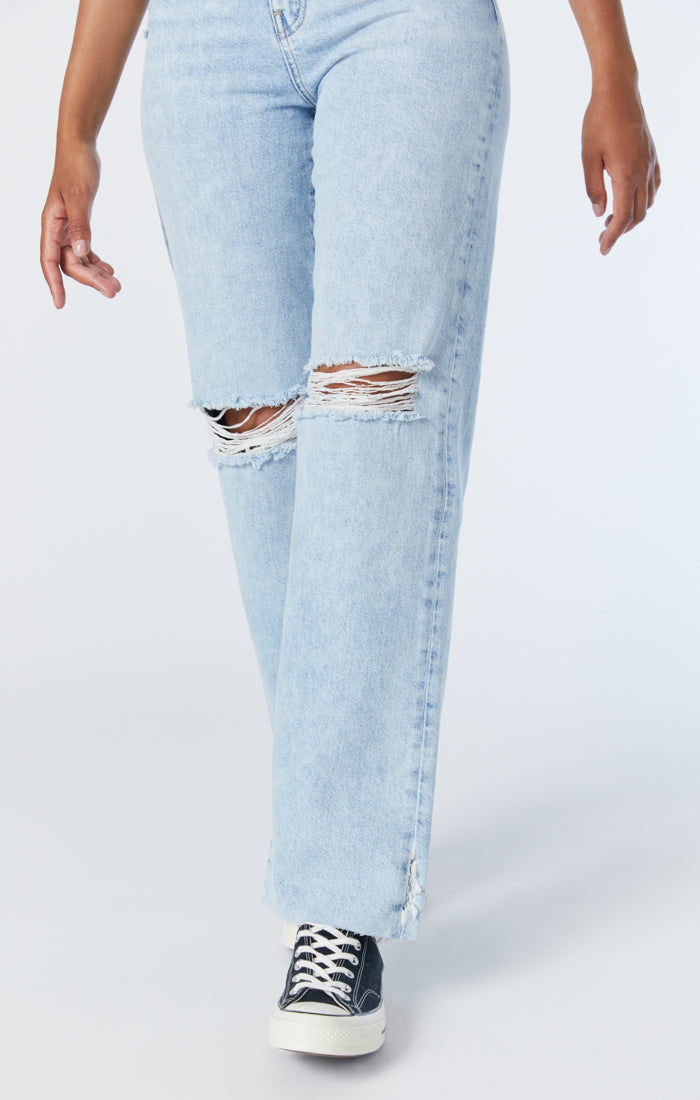 BARCELONA WIDE LEG JEANS IN BLEACHED RIPPED ORGANIC BLUE - Mavi Jeans