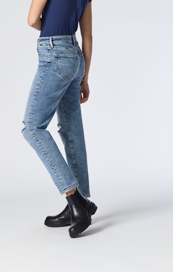 Mavi Women's Soho High-Rise, Girlfriend Jeans in Dark Brushed