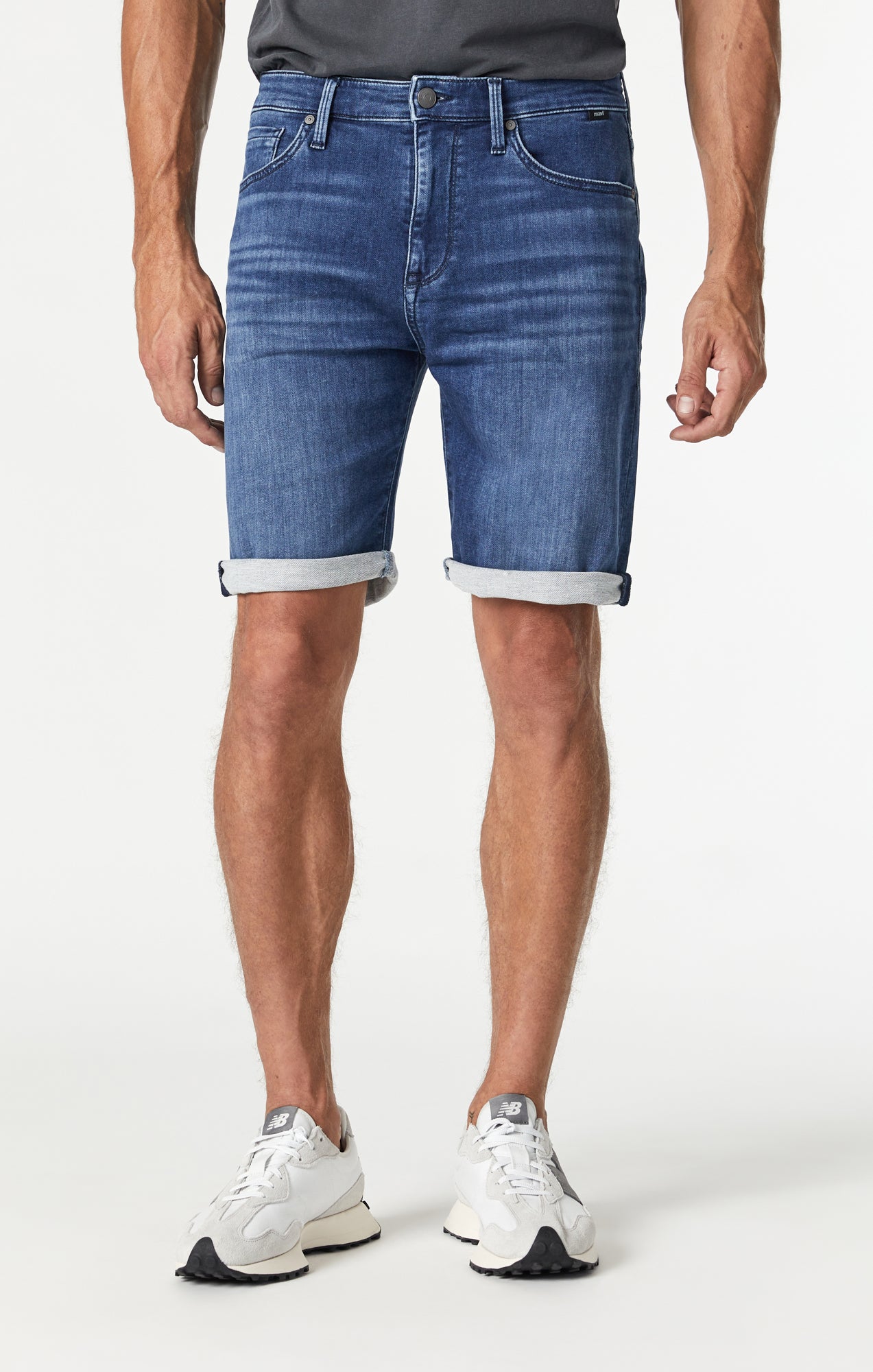 Mens dark blue denim hot sale shorts