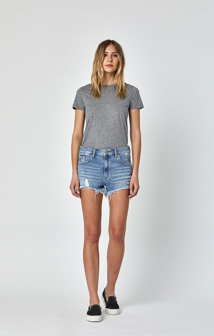 Mid rise denim sales shorts