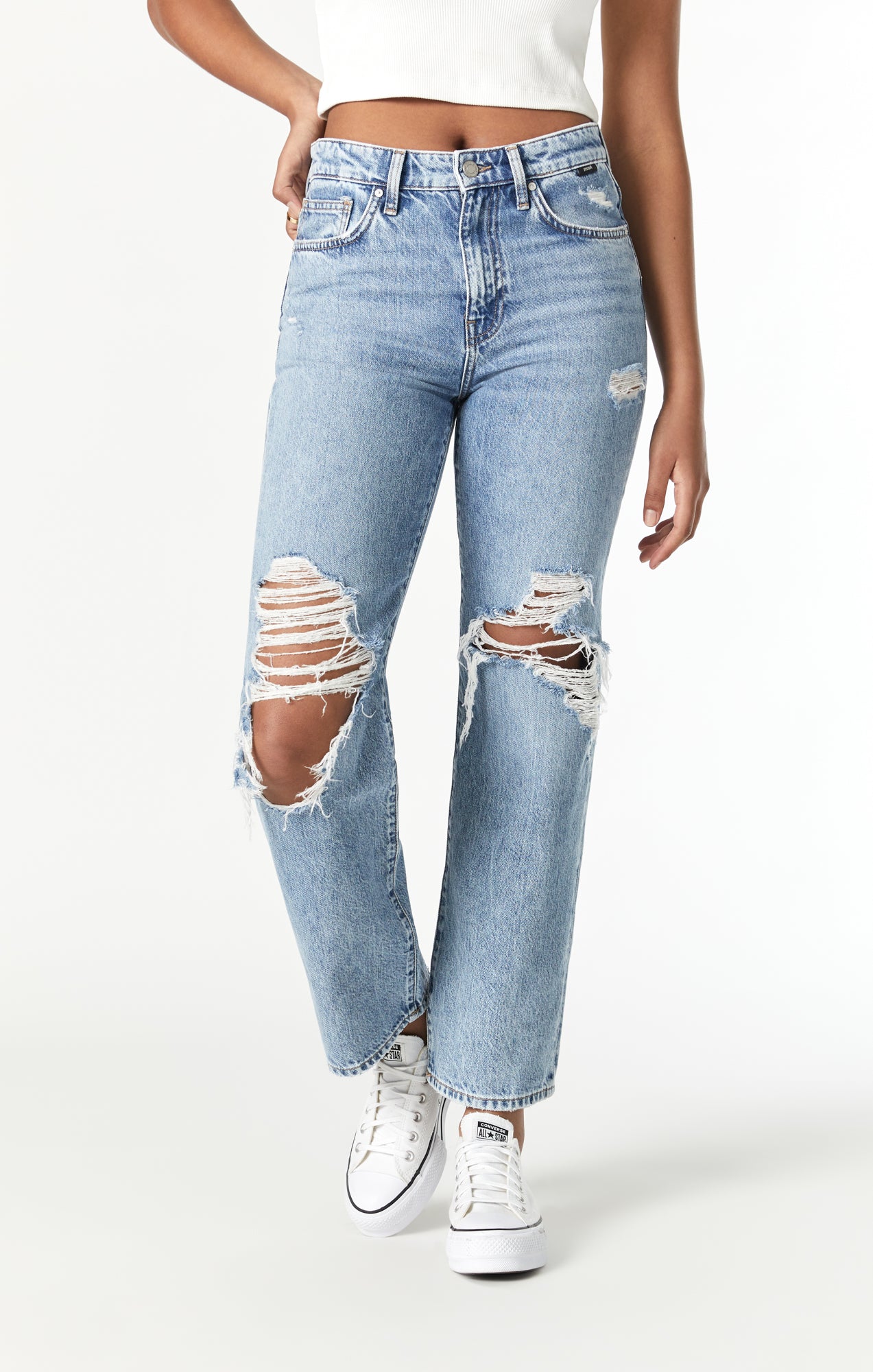 BARCELONA WIDE LEG IN MID RIPPED TRUE BLUE - Mavi Jeans