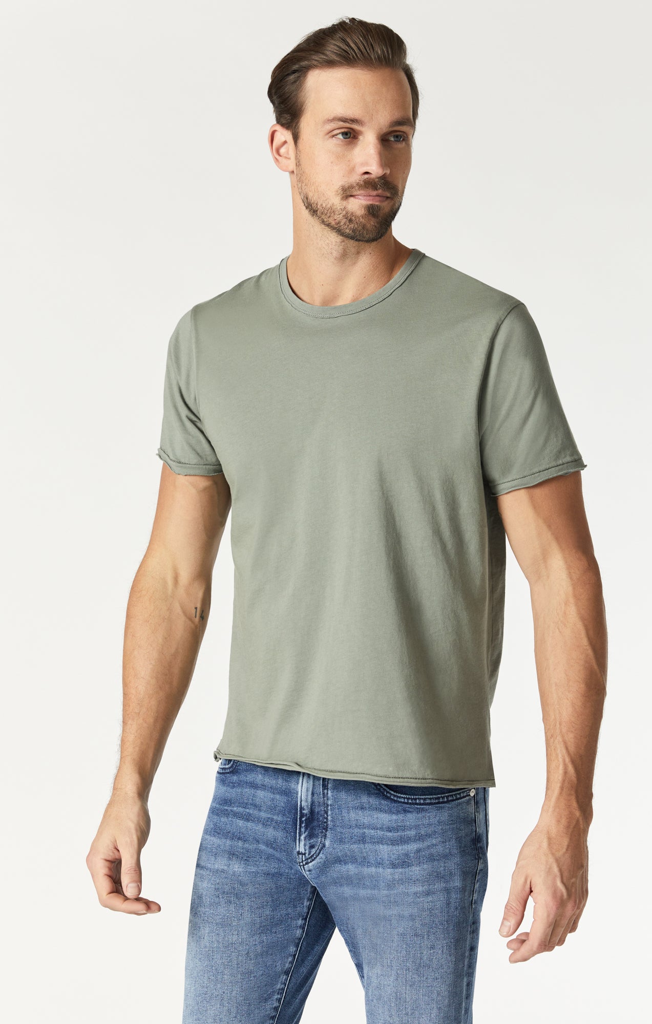 Mavi Men's Raw Edge Neck T-Shirt In Agave Green