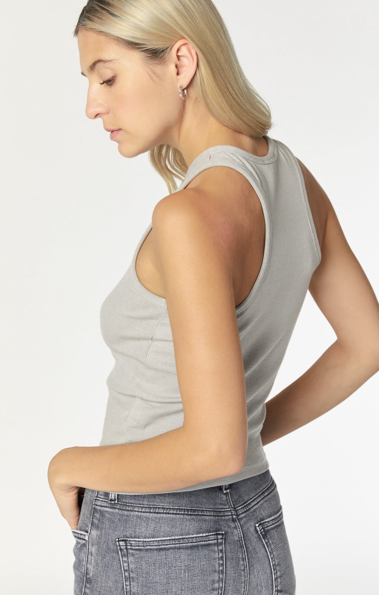 RACER BACK TANK TOP IN GREY NATURAL DYE - Mavi Jeans