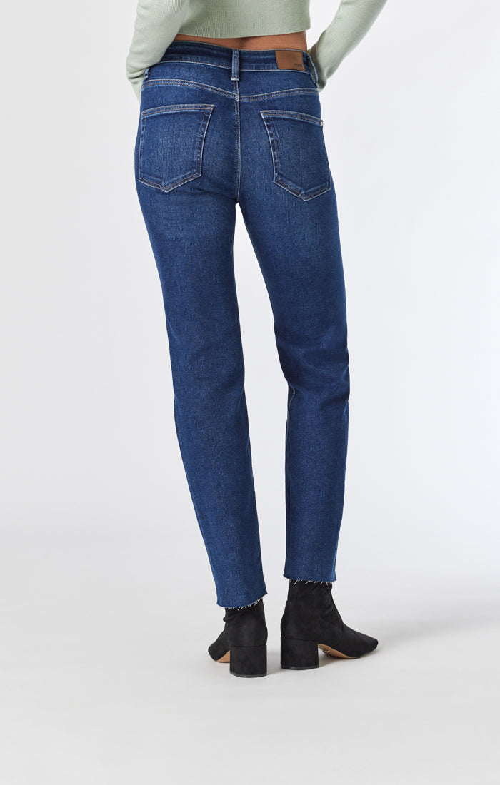 Mavi Women's Paris Straight Leg Jeans In Dark Brushed Flex Blue