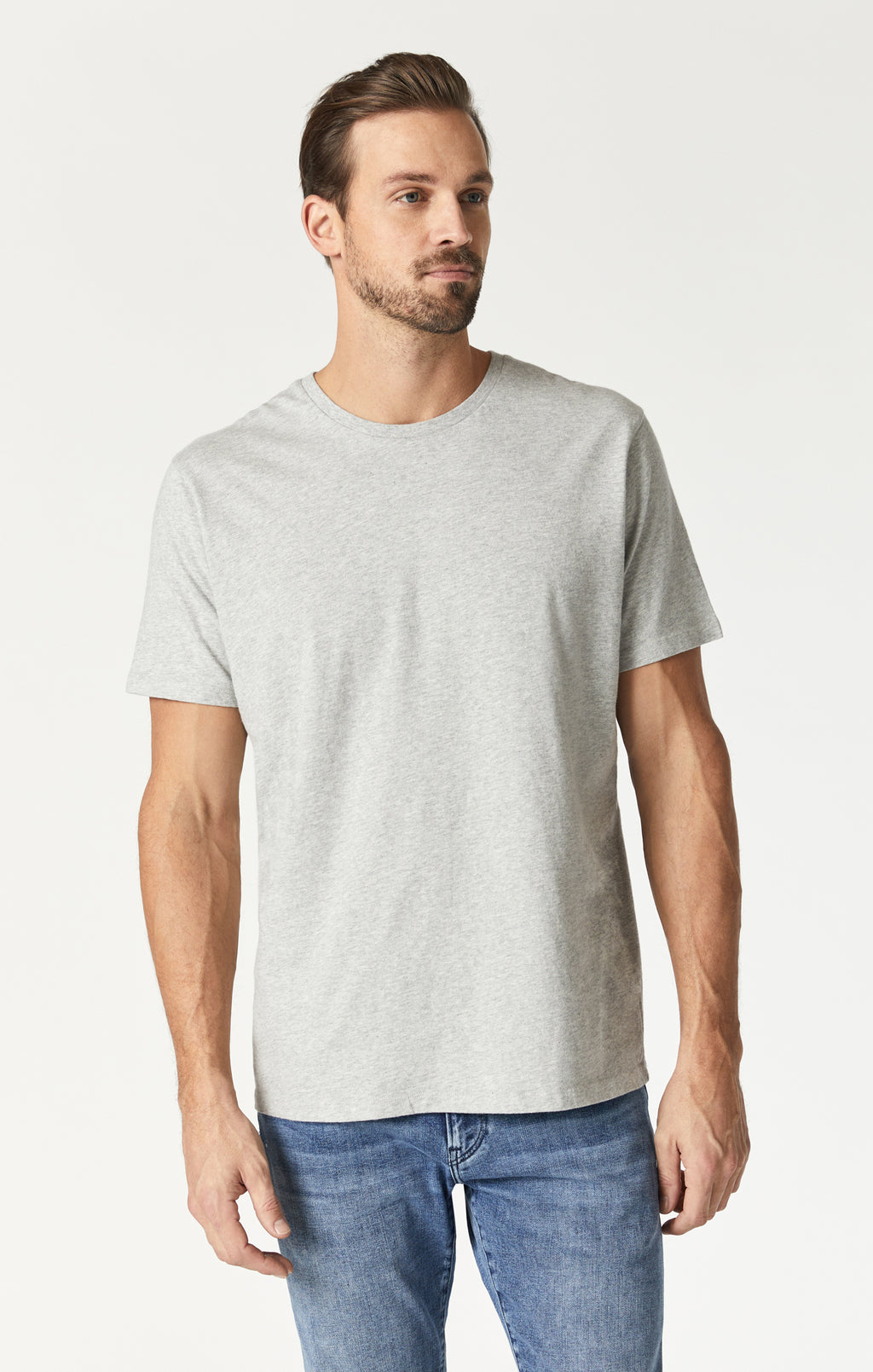 CREW NECK T-SHIRT IN LIGHT GREY MELANGE - Mavi Jeans