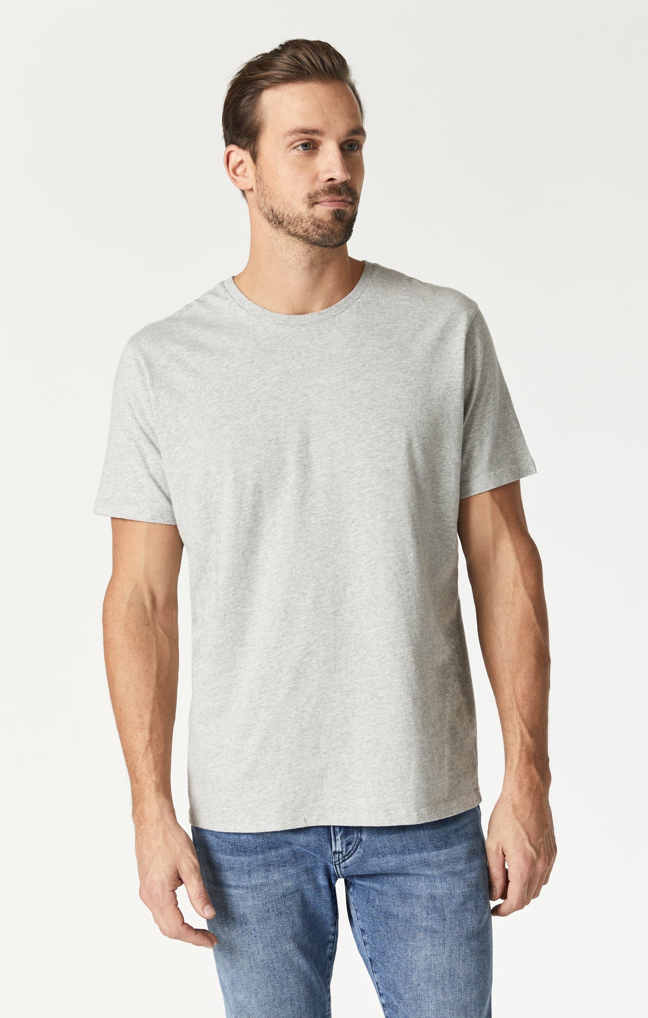 CREW NECK T-SHIRT IN LIGHT GREY MELANGE - Mavi Jeans